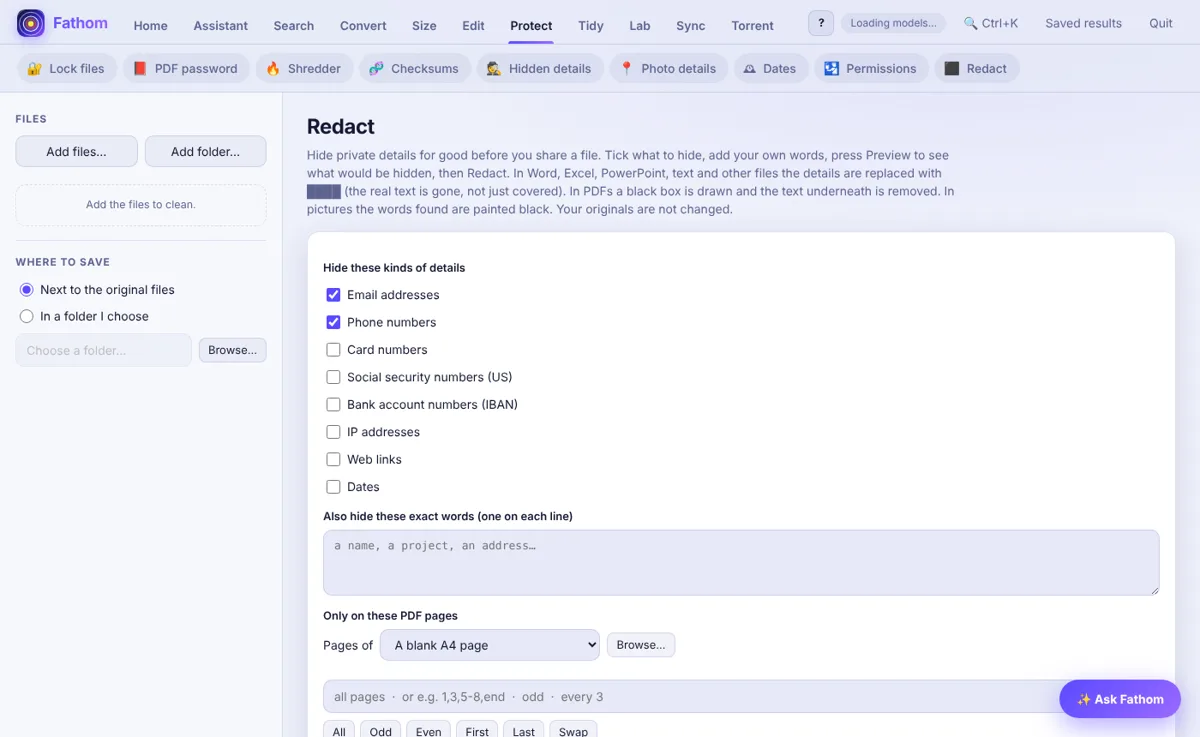 Fathom redact tool