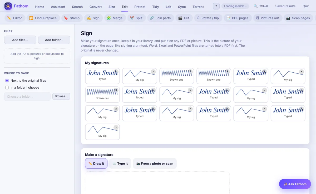 Fathom signature tool